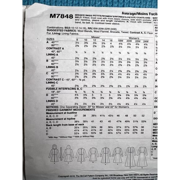 McCalls 7848 pattern coat fit and flare size 8 10 12 14 16 - Picture 5 of 6
